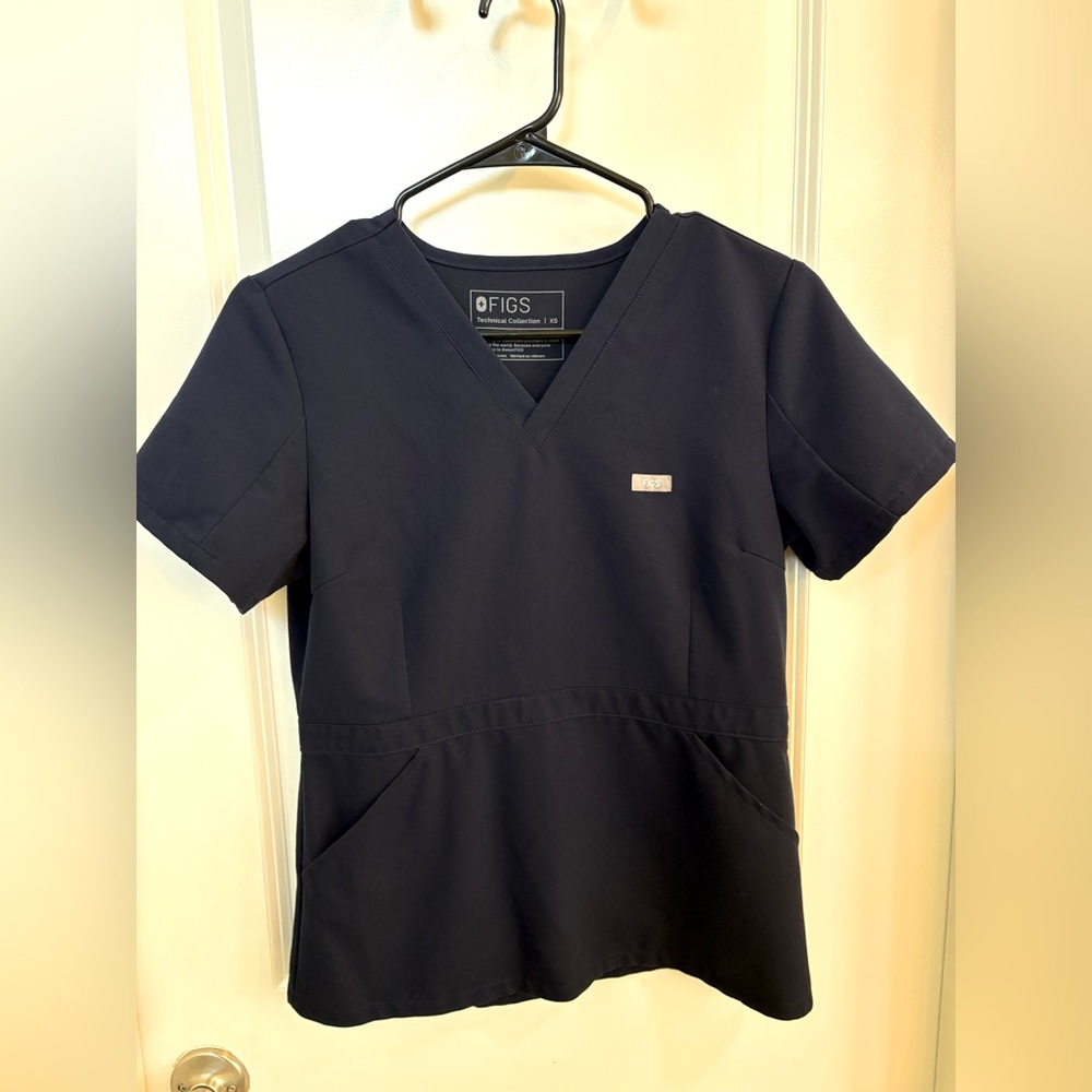 Adra Slim V-Neck Scrub Top in navy.
